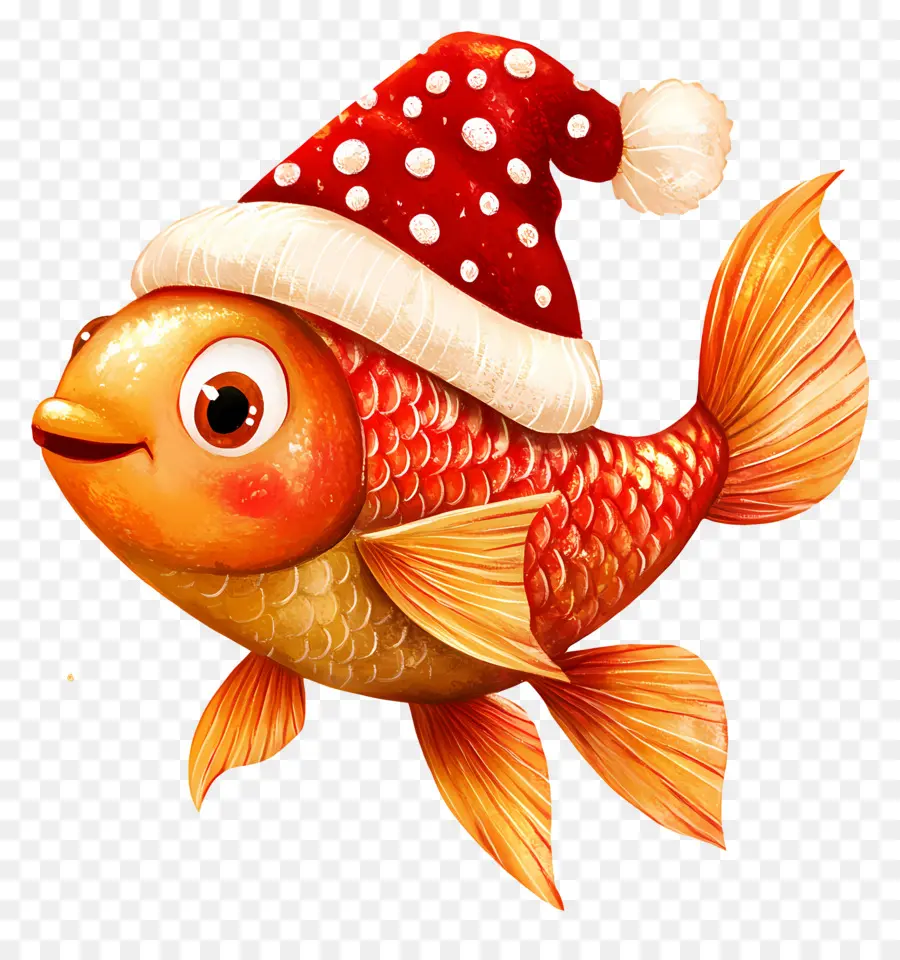 Peixe De Natal，Peixe Vermelho Com Chapéu De Papai Noel PNG