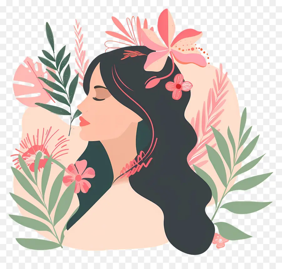 Salão De Beleza，Mulher Com Flores PNG