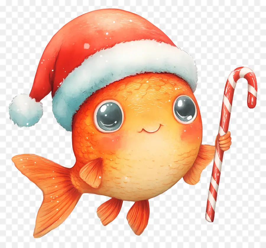 Peixe De Natal，Peixinho Dourado Com Chapéu De Papai Noel PNG