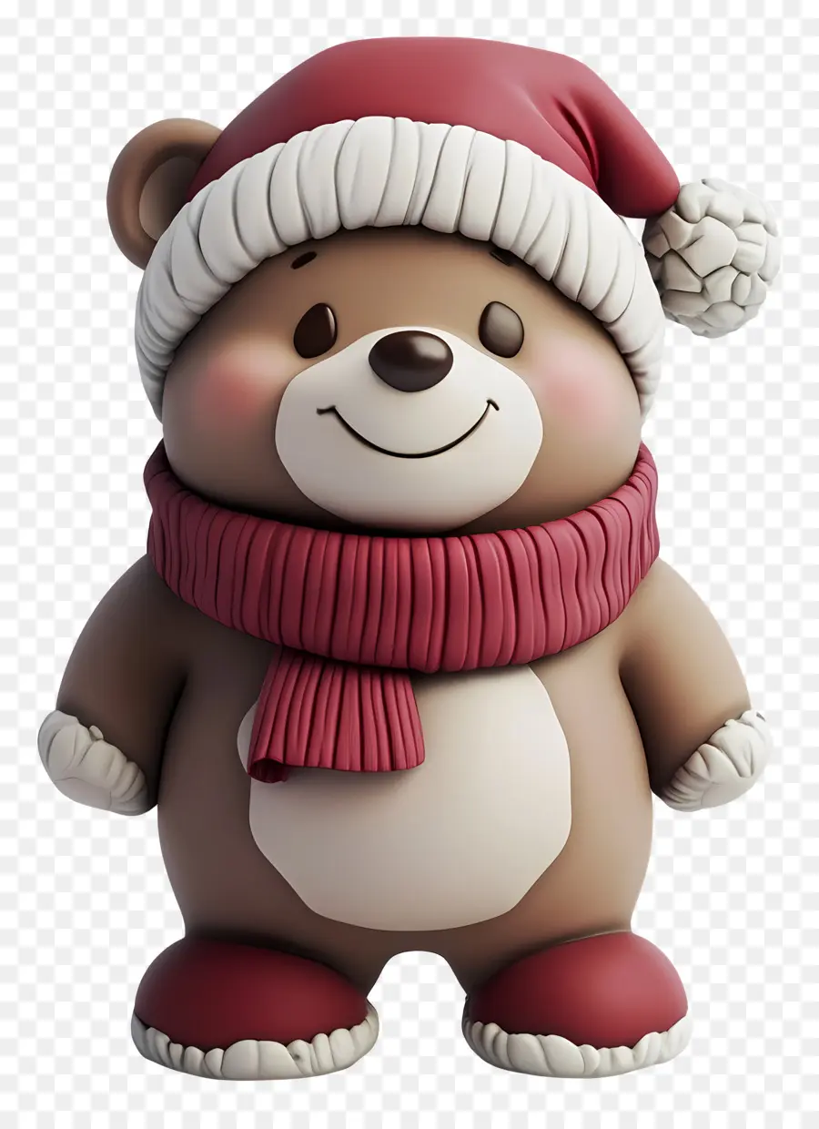 Urso De Natal，Urso Marrom Com Chapéu E Lenço De Papai Noel PNG