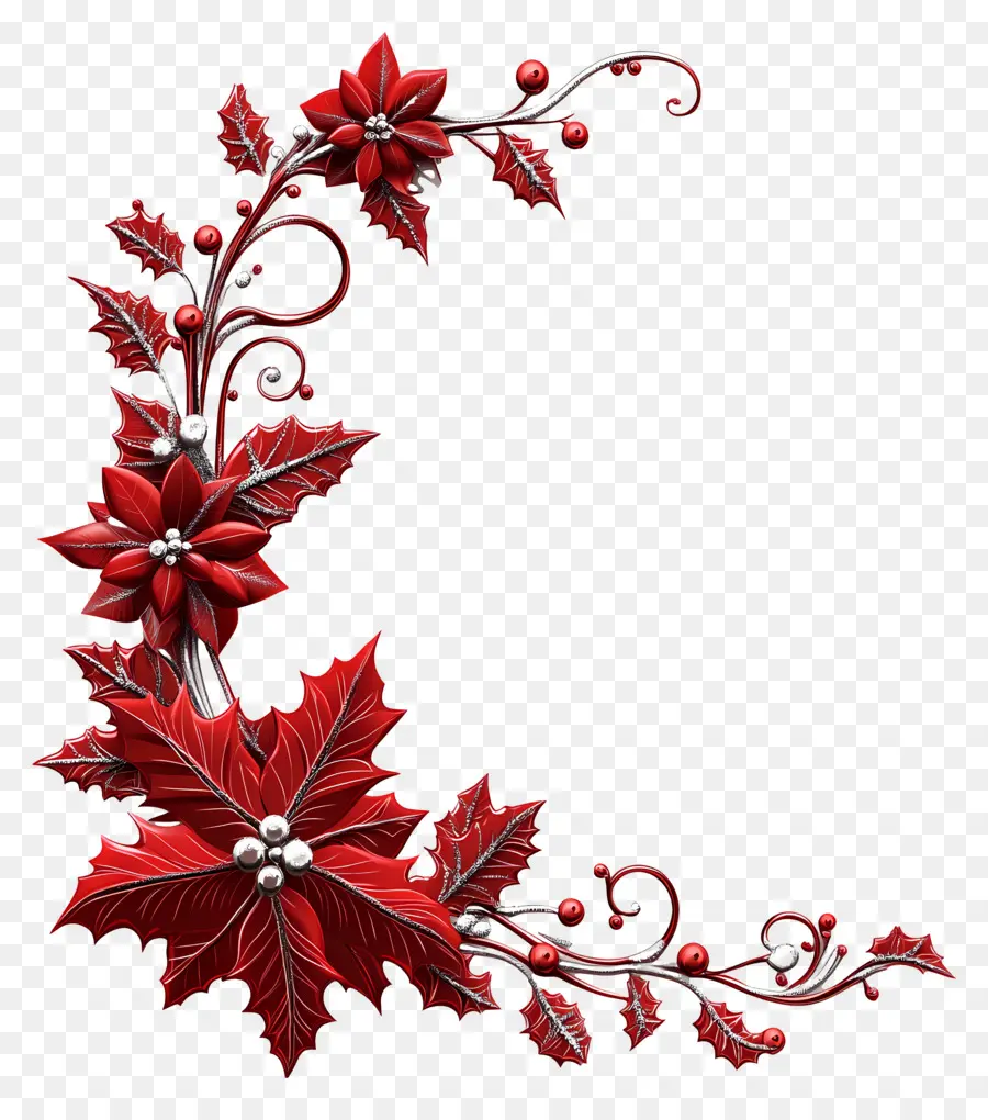 Moldura De Natal Vermelha，Desenho De Canto Floral Vermelho PNG