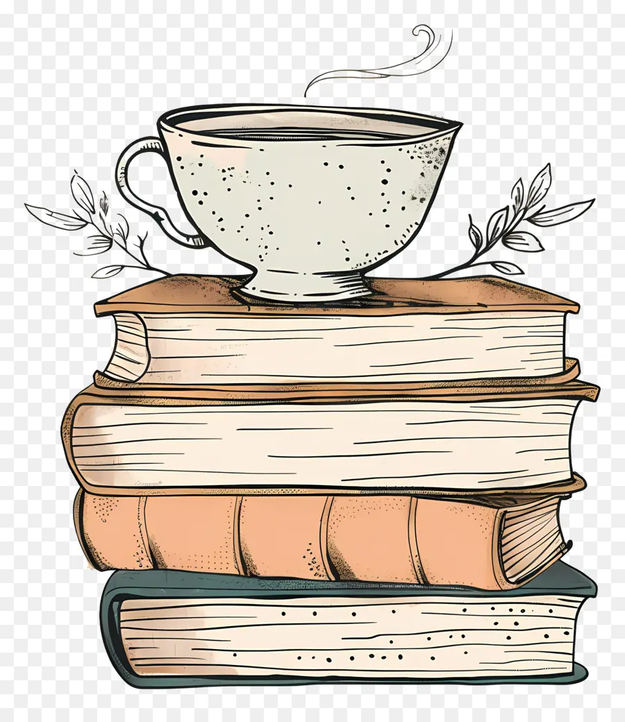 Desenho De Livros，Xícara De Café E Livros PNG