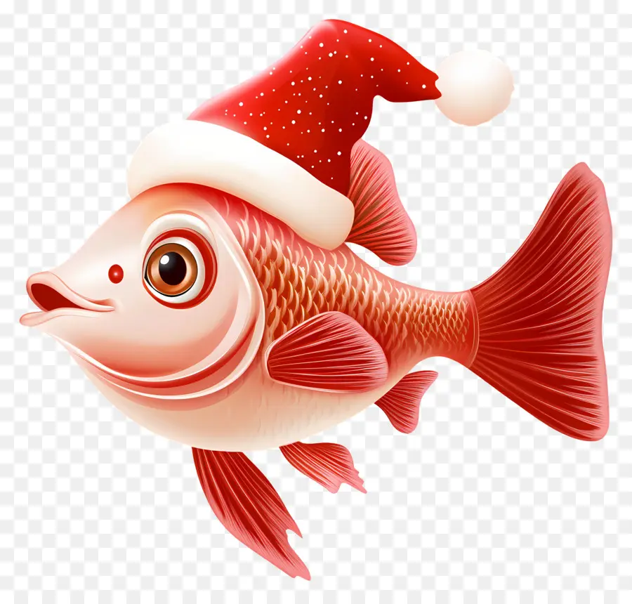 Peixe De Natal，Peixe Vermelho Com Chapéu De Papai Noel PNG