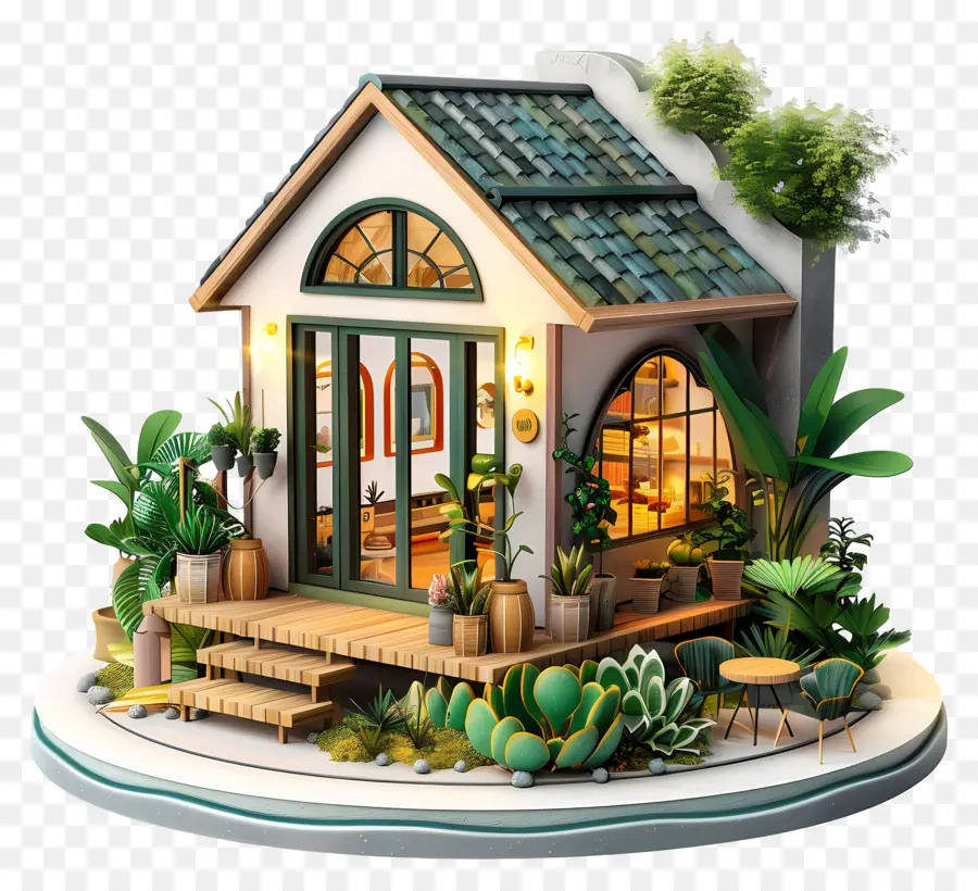 Casa 3d，Casa Pequena Com Plantas PNG