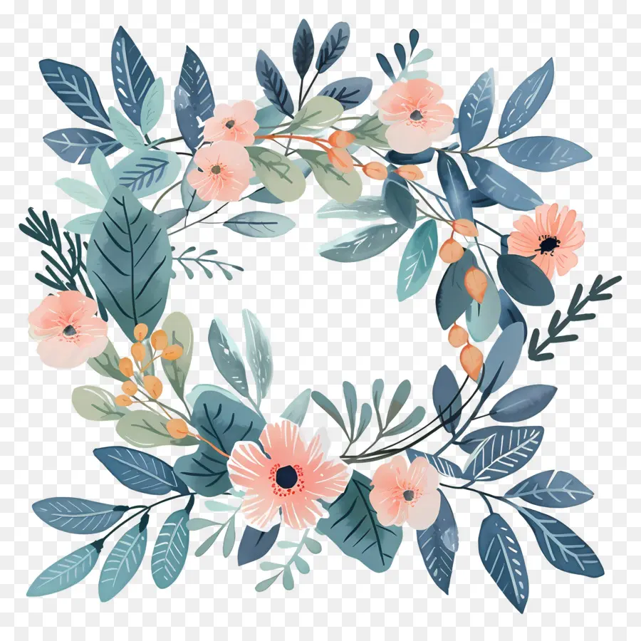 Guirlanda Floral，Folhas PNG