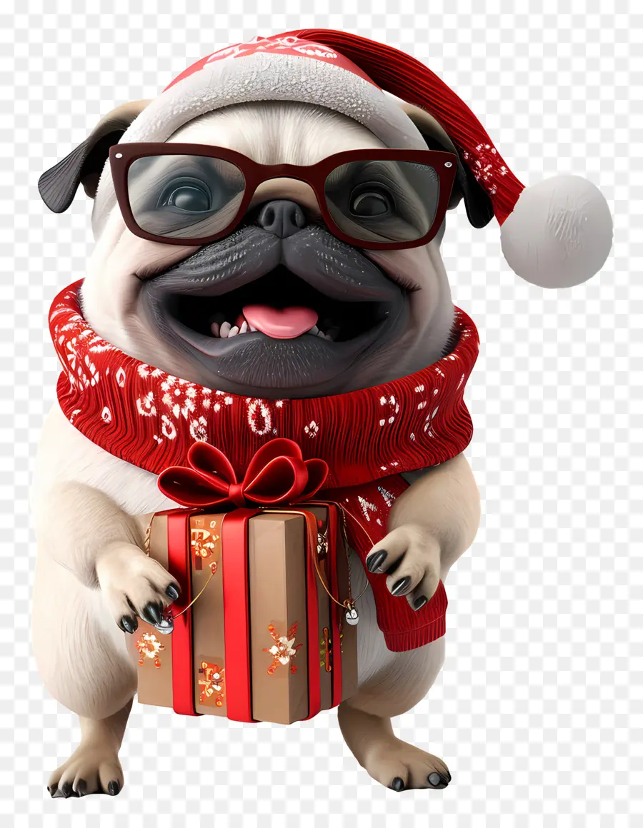 Cachorro 3d，Pug Com Chapéu De Papai Noel PNG