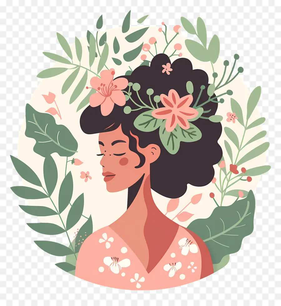 Salão De Beleza，Mulher Com Flores PNG