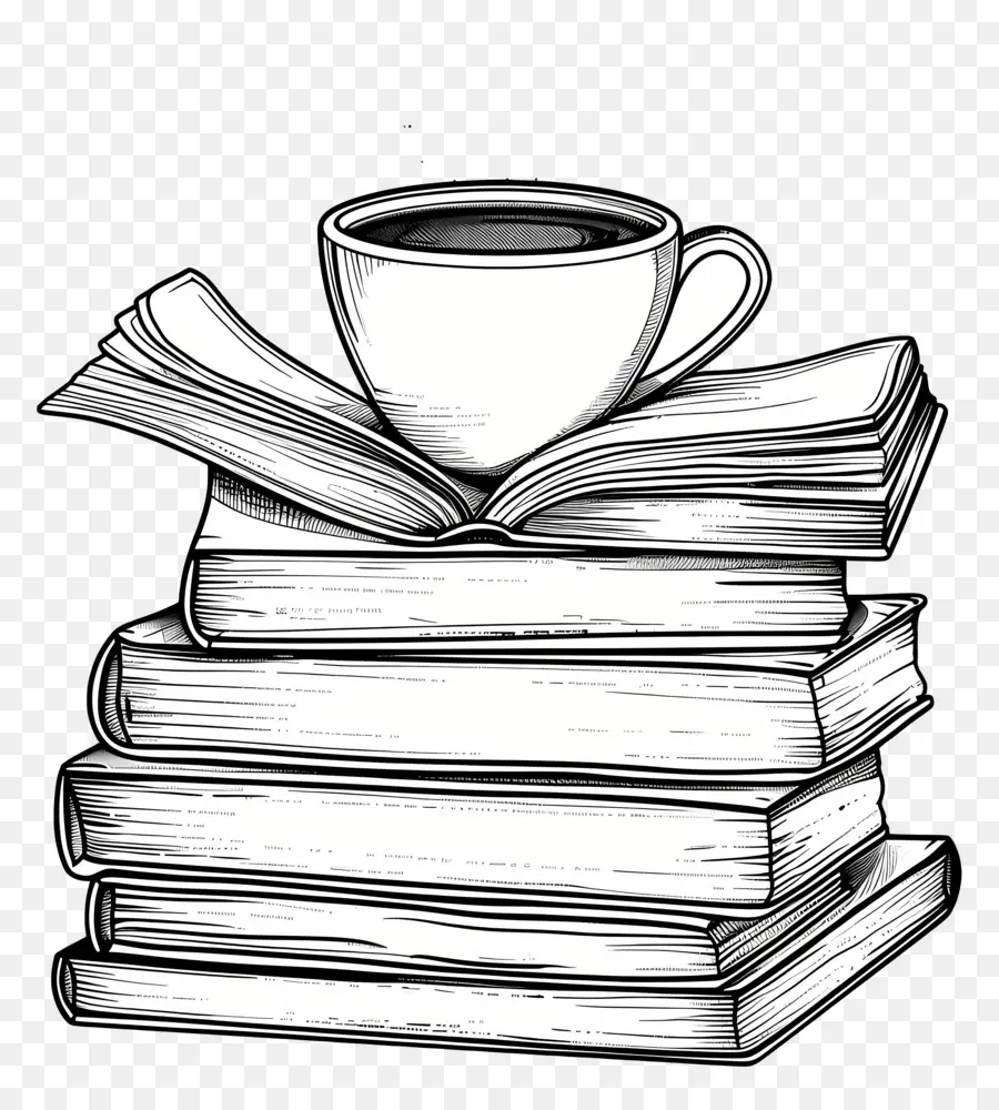 Desenho De Livros，Xícara De Café E Livros PNG