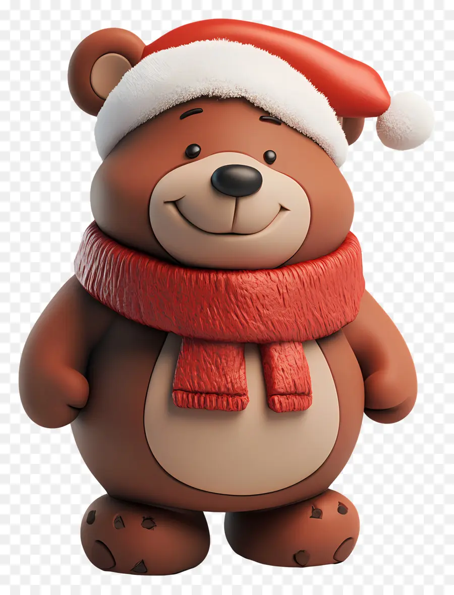 Urso De Natal，Urso Marrom Com Chapéu E Lenço De Papai Noel PNG