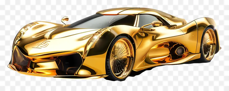 Carro 3d，Carro Dourado PNG