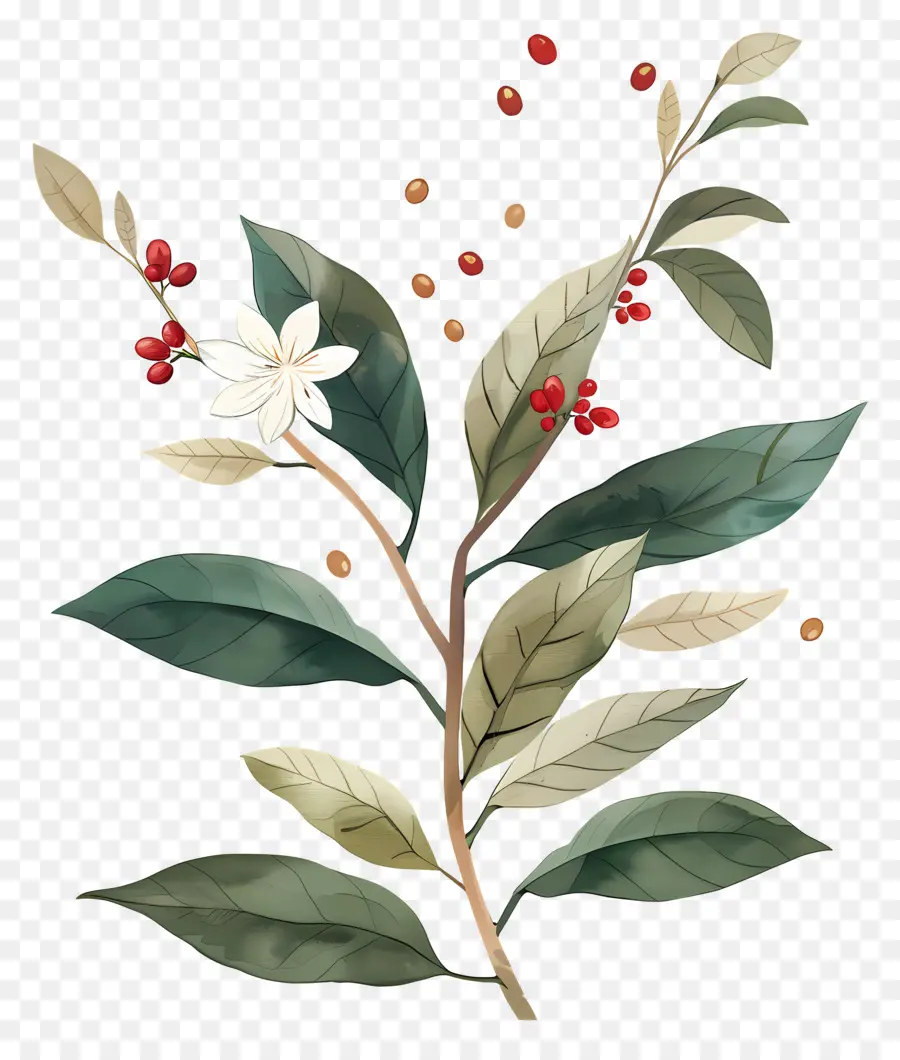 Planta De Café Em Aquarela，Planta Com Flores PNG