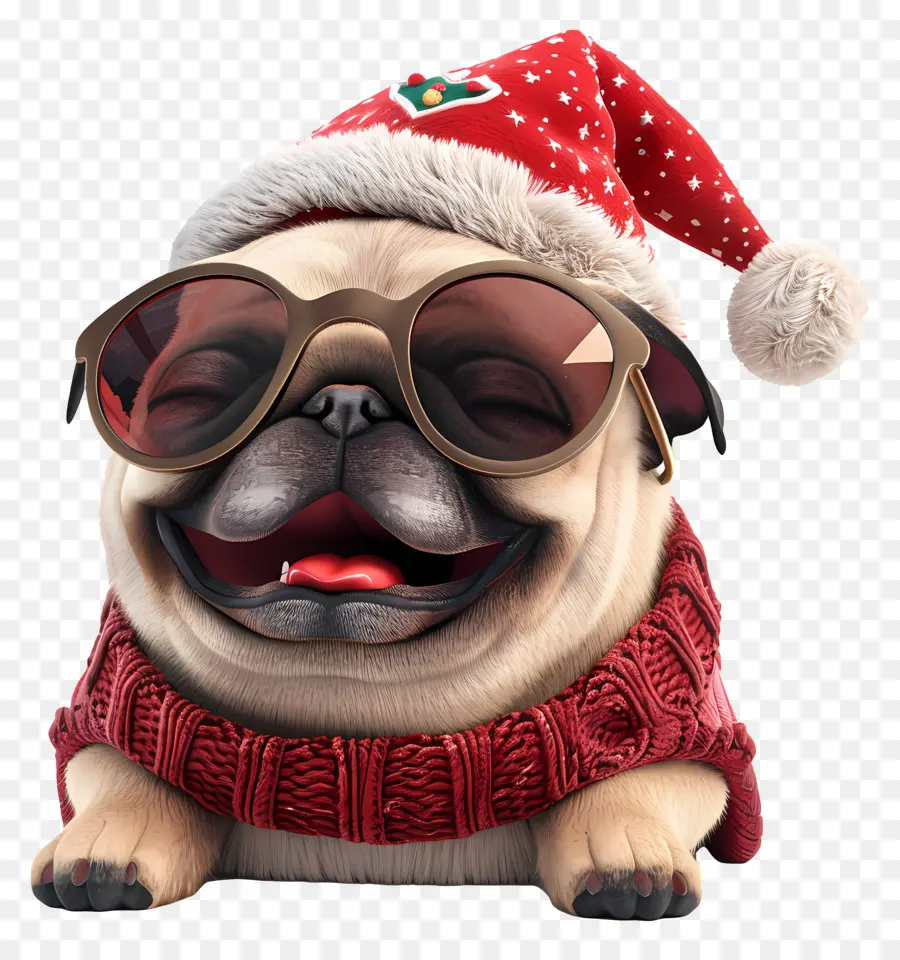 Cachorro 3d，Pug Com Chapéu De Papai Noel PNG