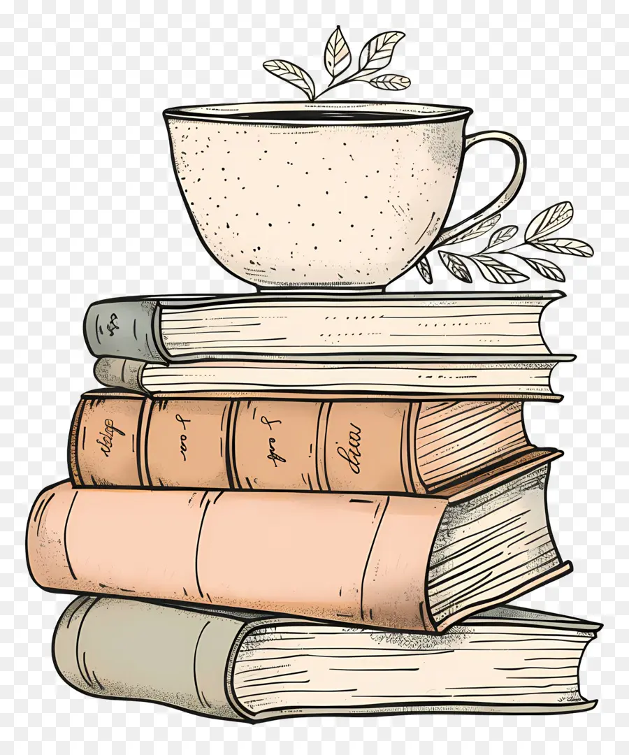 Desenho De Livros，Xícara De Café E Livros PNG