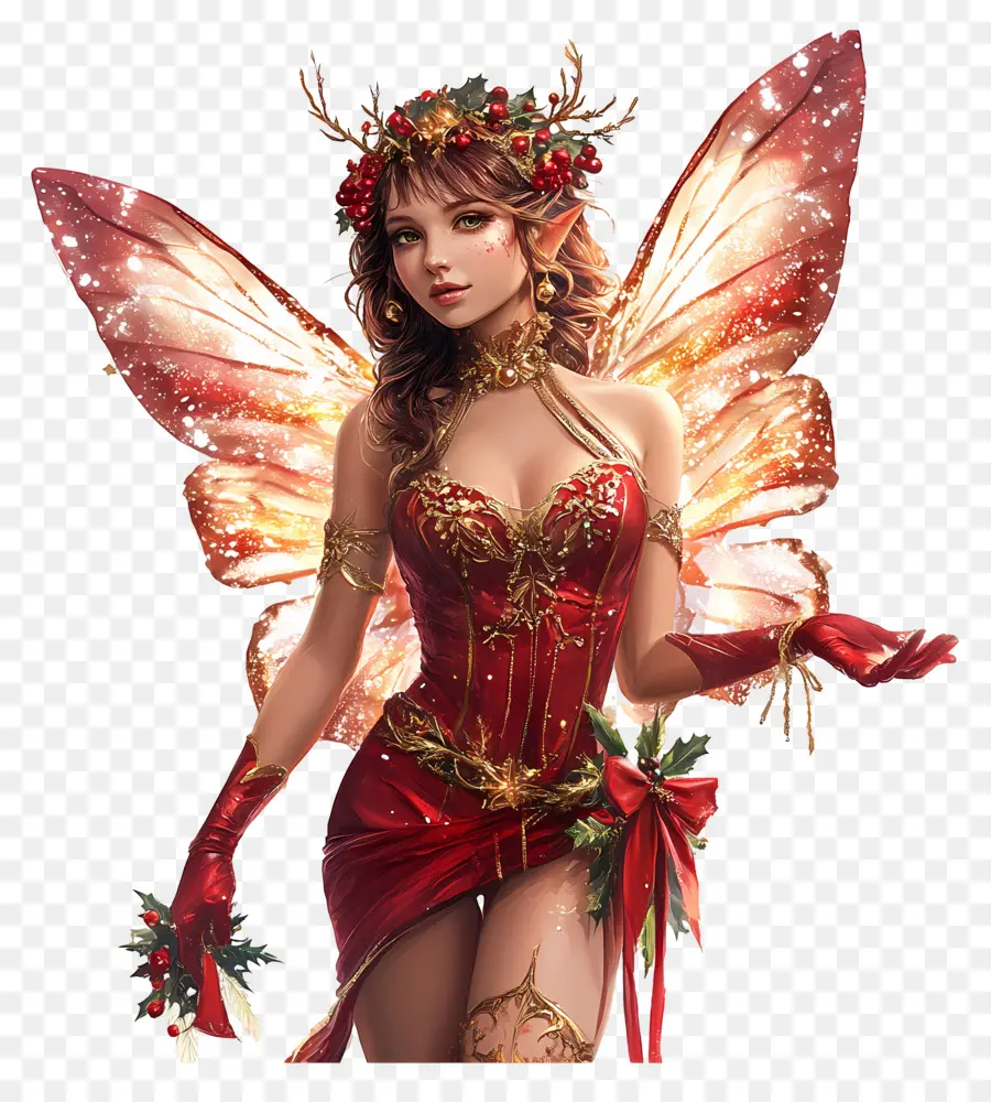 Fada Do Natal，Fada De Vestido Vermelho PNG