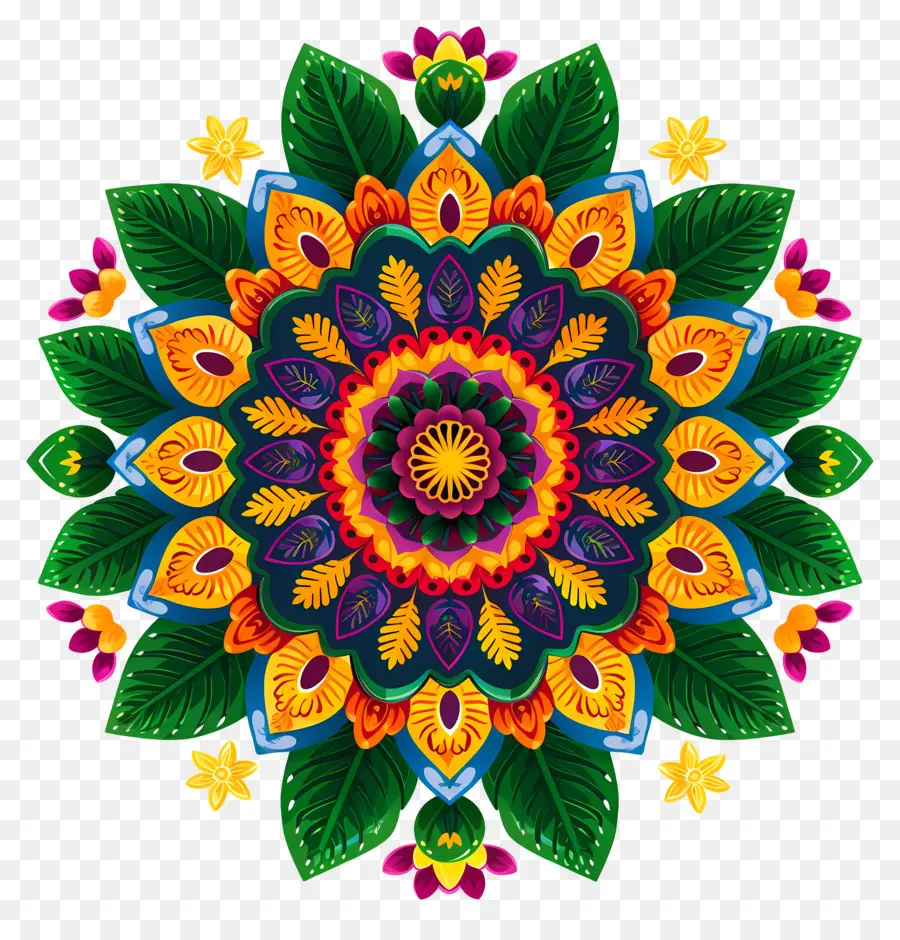 Pookalam，Mandala Colorida PNG