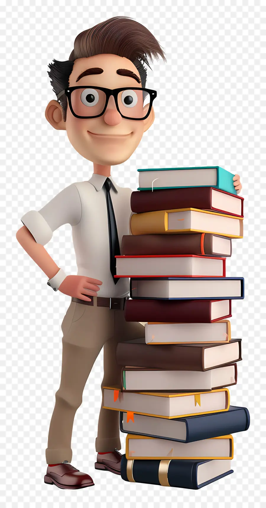 Professor De Desenho Animado，Pilha De Livros PNG