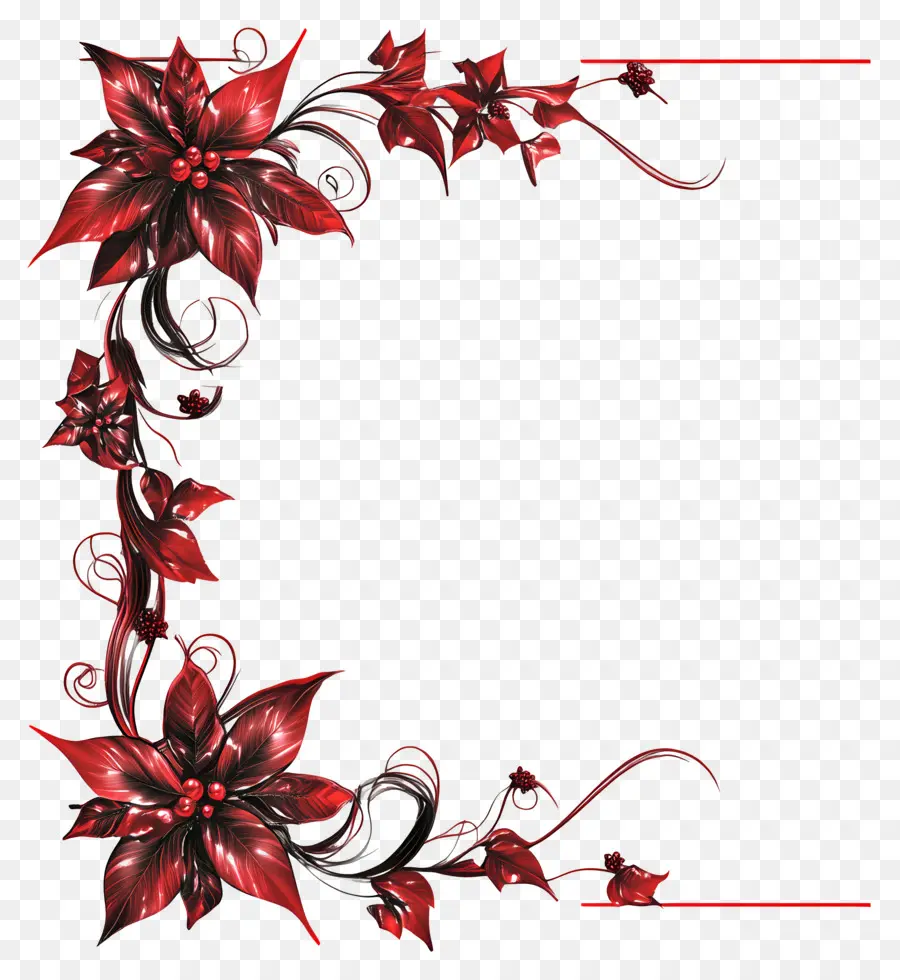 Moldura De Natal Vermelha，Desenho De Canto Floral Vermelho PNG