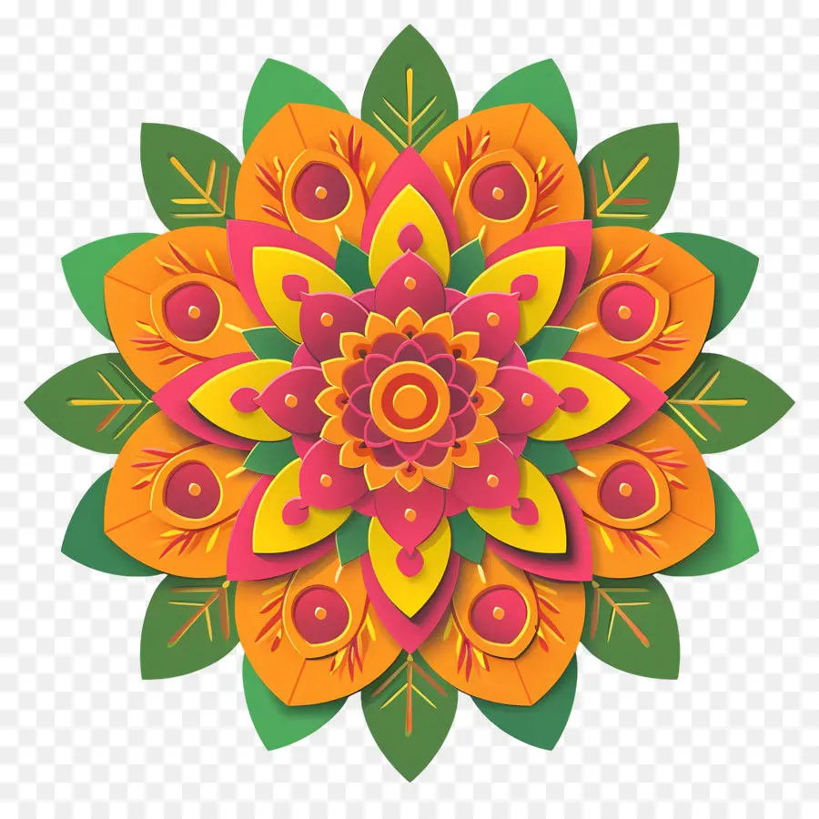 Pookalam，Mandala Colorida PNG