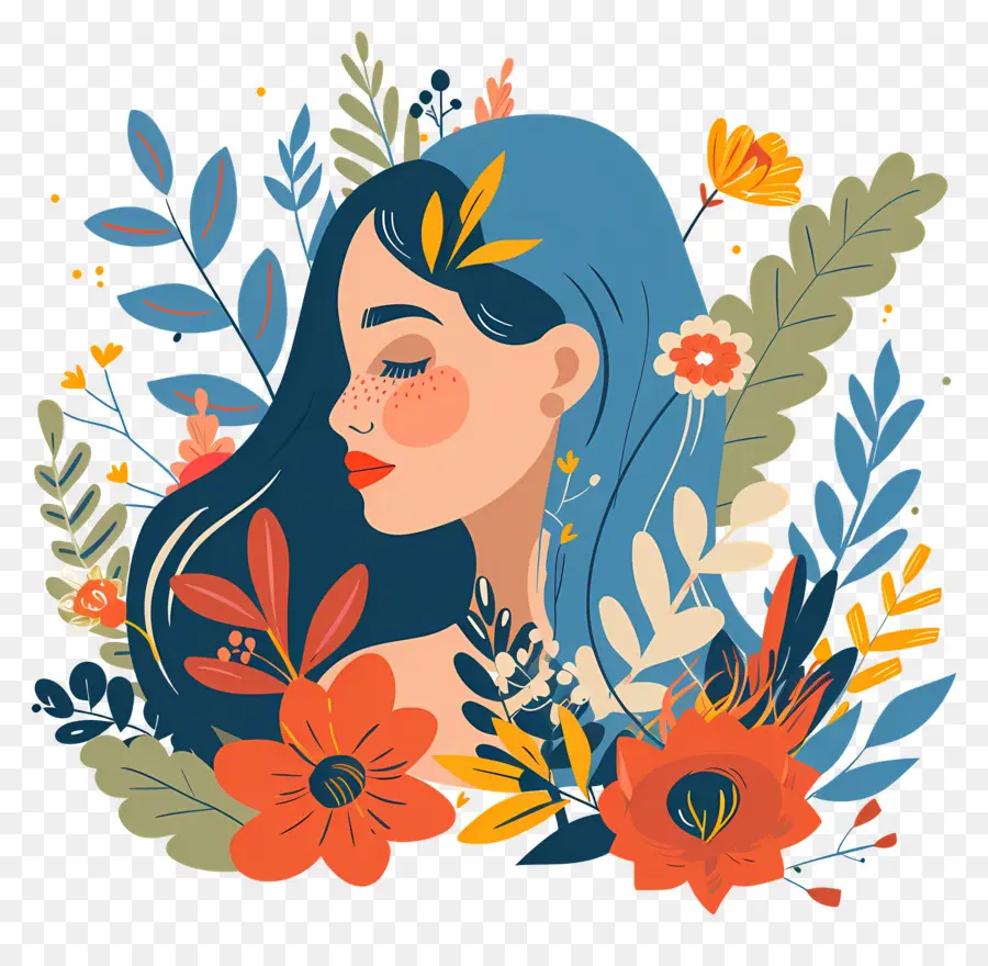 Salão De Beleza，Mulher Com Flores PNG