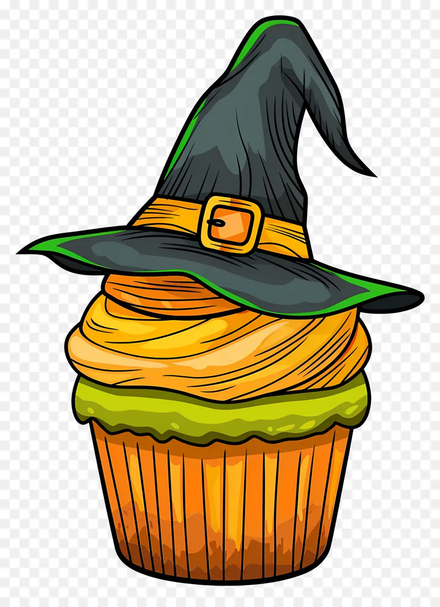 Bolinho De Halloween，Cupcake Com Chapéu De Bruxa PNG