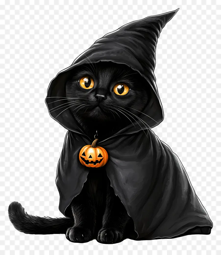 Gato Halloween，Gato Com Capa Preta E Laranja PNG