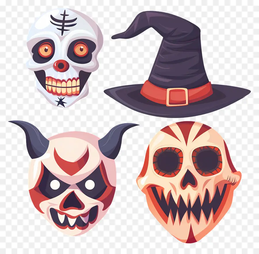 Personagens De Halloween，Crânios De Halloween PNG