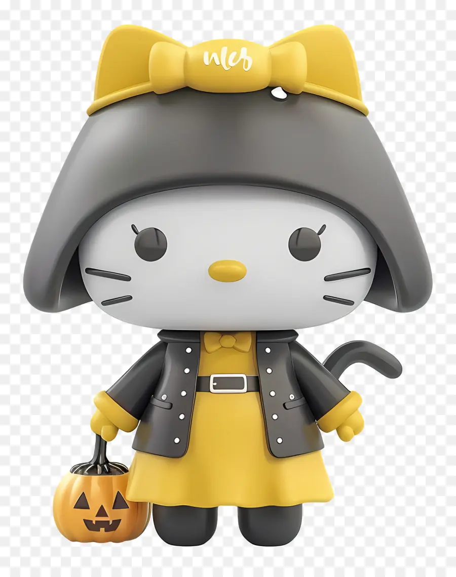 Olá Kitty Halloween，Gato Preto E Amarelo PNG