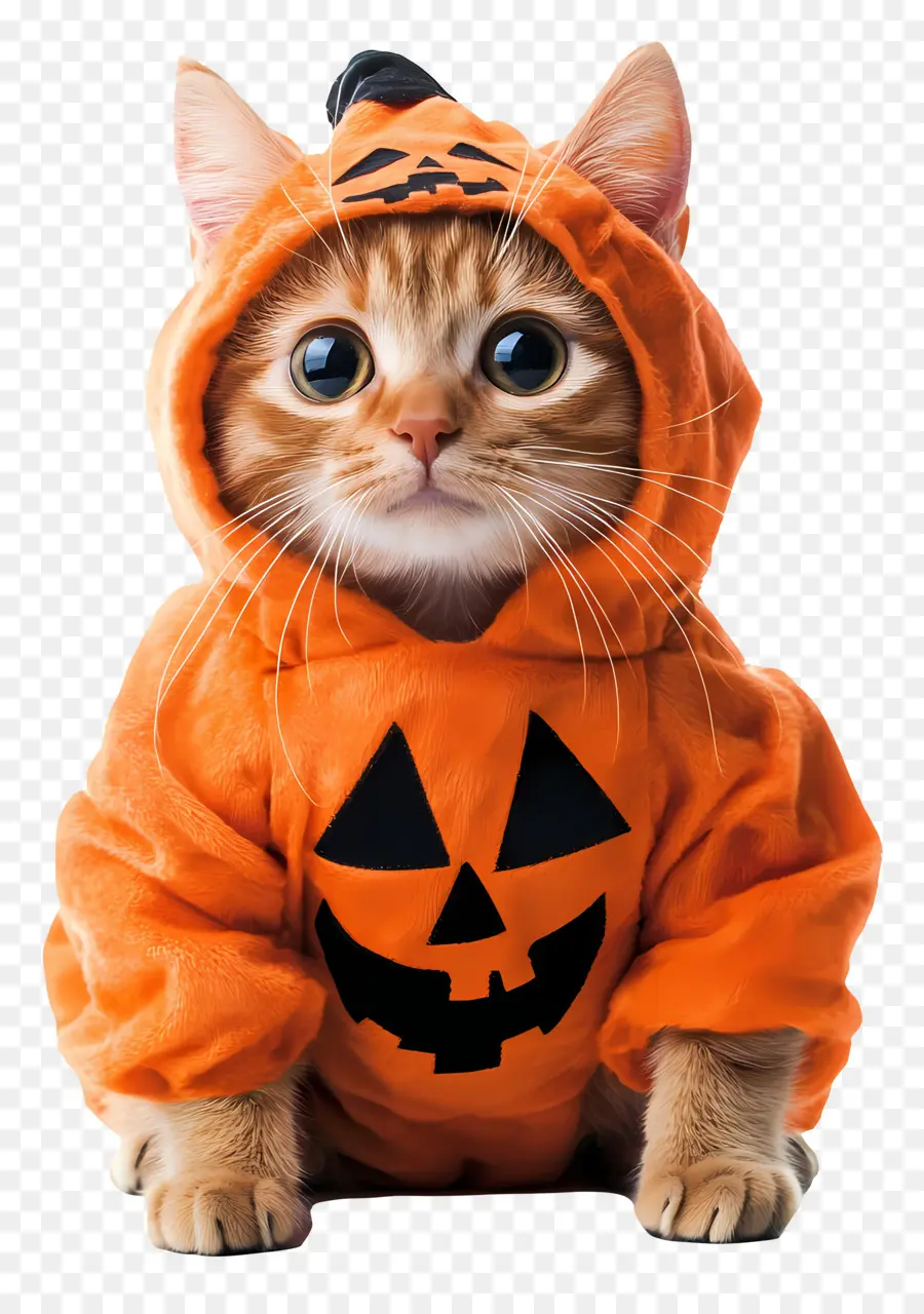 Gato Halloween，Gato Com Capa Preta E Laranja PNG