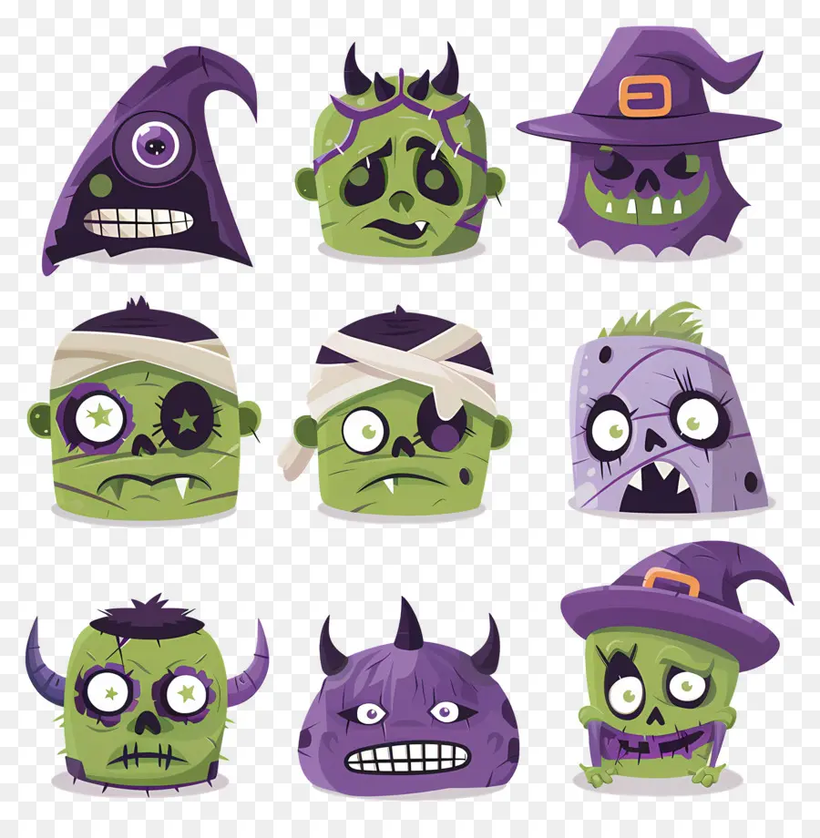 Personagens De Halloween，Caras De Zumbi PNG