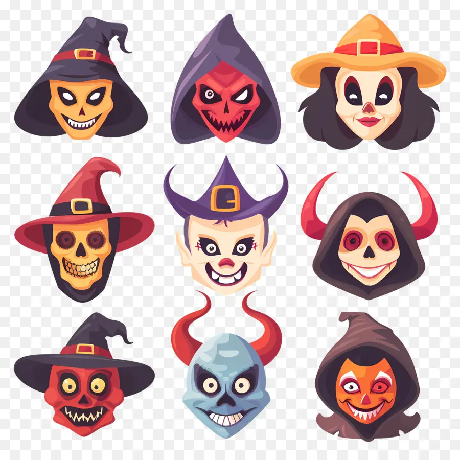 Personagens De Halloween，Rostos De Halloween PNG