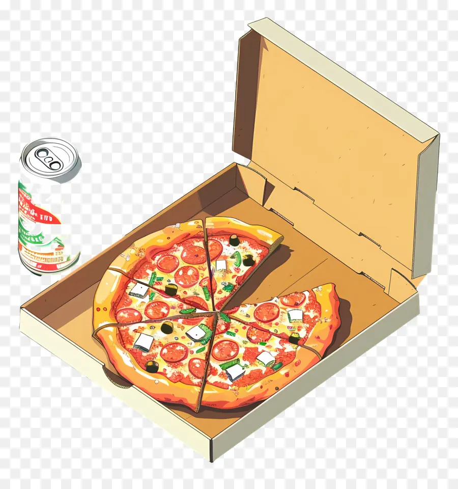 Caixa De Pizza，Pizza E Refrigerante PNG