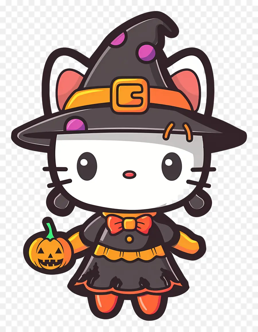 Olá Kitty Halloween，Gato Fantasiado De Bruxa PNG