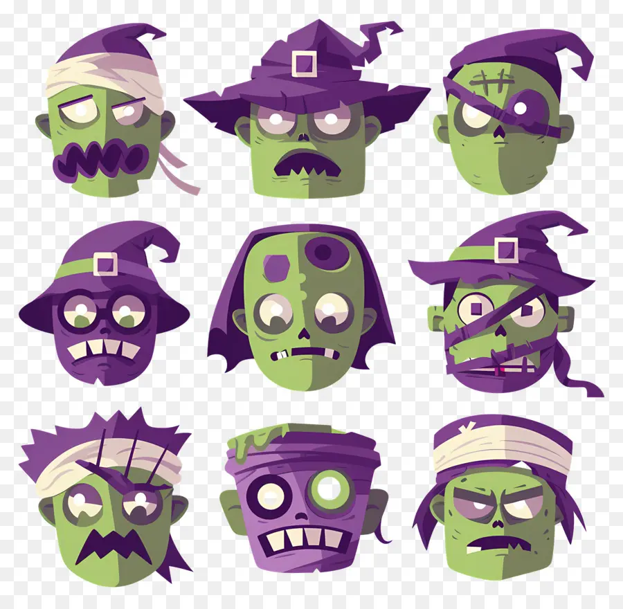 Personagens De Halloween，Caras De Monstros Verdes PNG