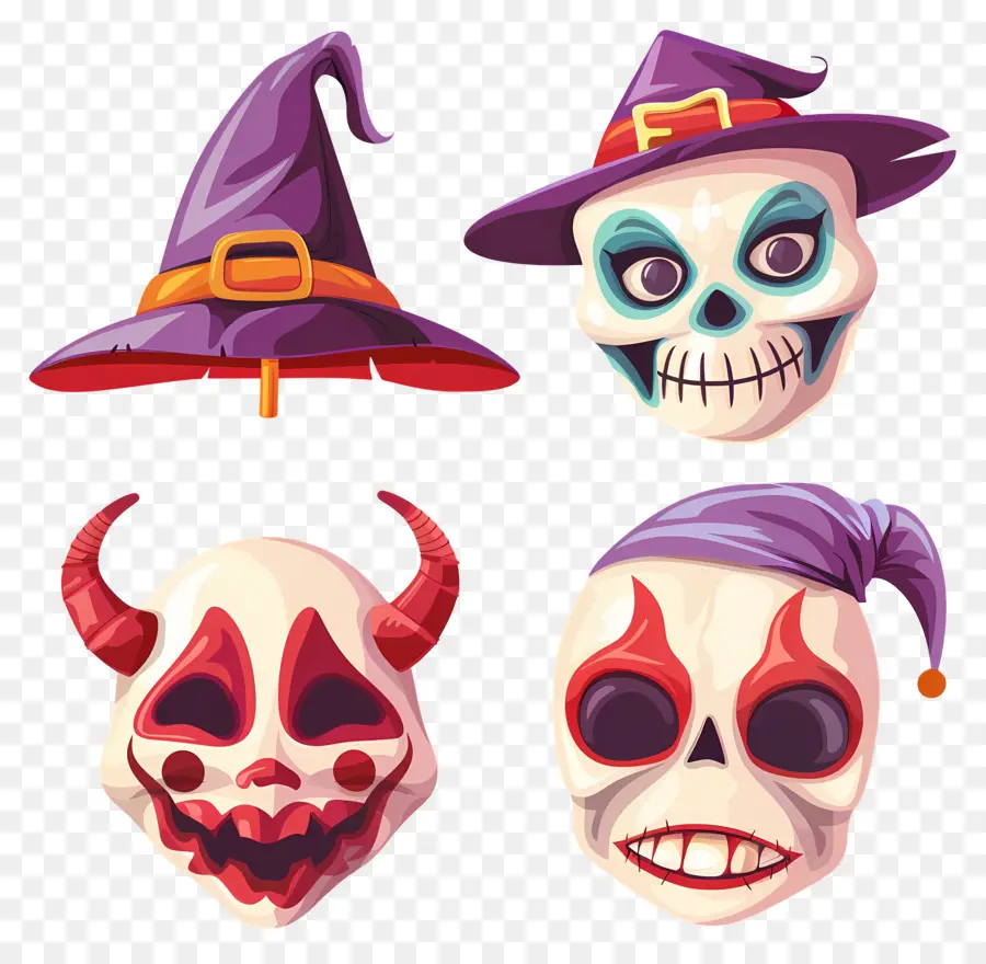 Personagens De Halloween，Crânios De Halloween PNG