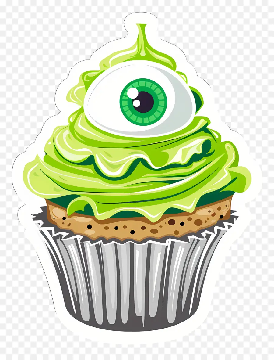 Bolinho De Halloween，Cupcake Verde Com Olho PNG