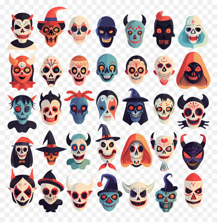 Personagens De Halloween，Rostos De Halloween PNG