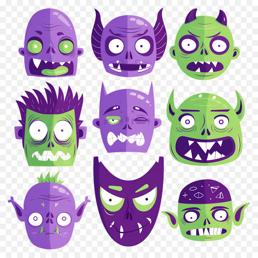 Personagens De Halloween，Caras De Monstro PNG