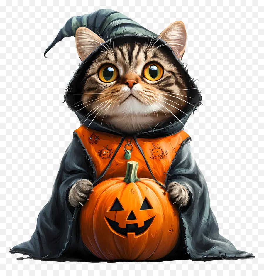 Gato Halloween，Gato Com Capa Preta E Laranja PNG