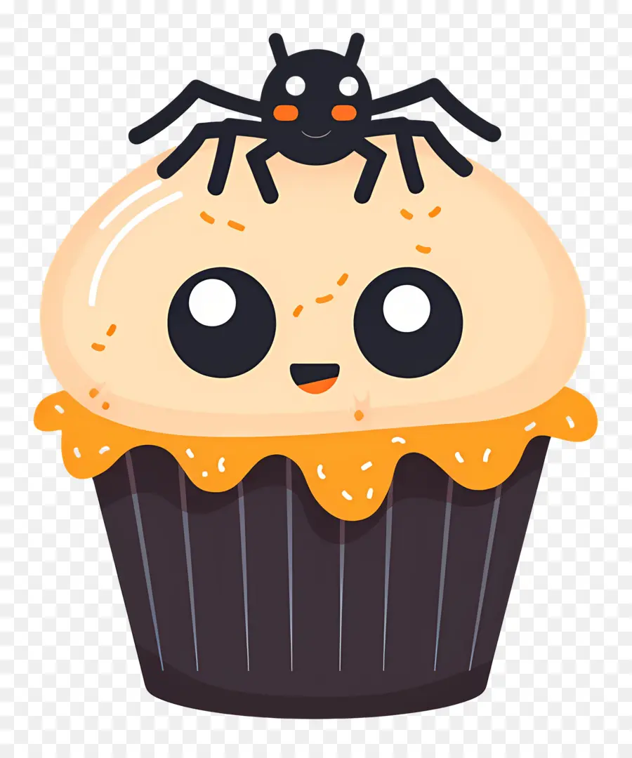 Bolinho De Halloween，Cupcake Com Aranha PNG