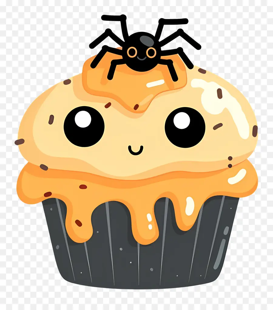 Bolinho De Halloween，Cupcake Com Aranha PNG