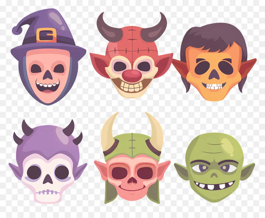 Personagens De Halloween，Máscaras De Caveira PNG