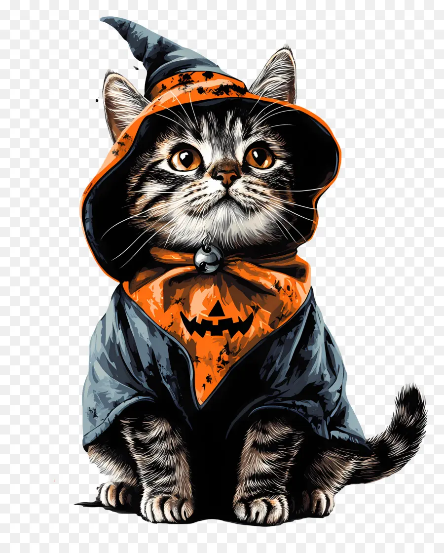 Gato Halloween，Gato Com Capa Preta E Laranja PNG