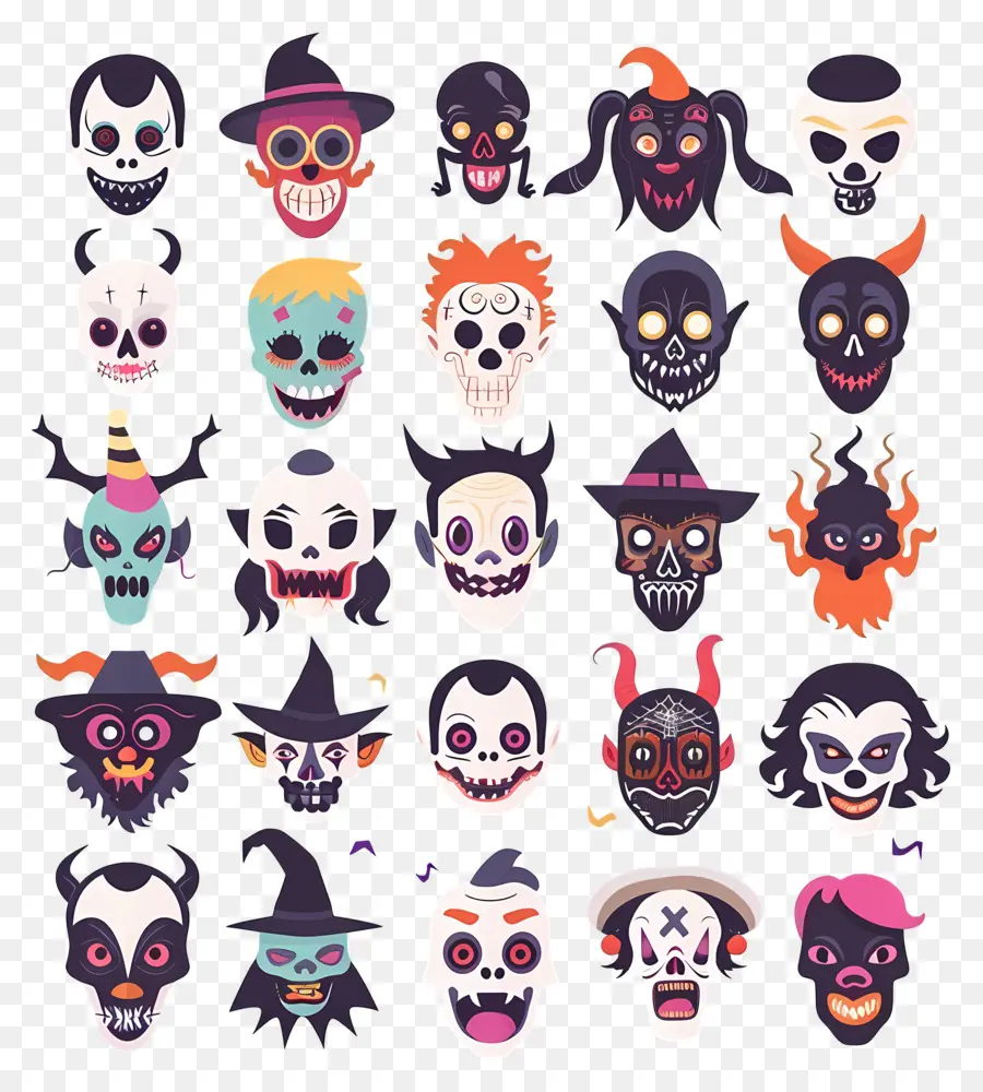 Personagens De Halloween，Rostos De Halloween PNG