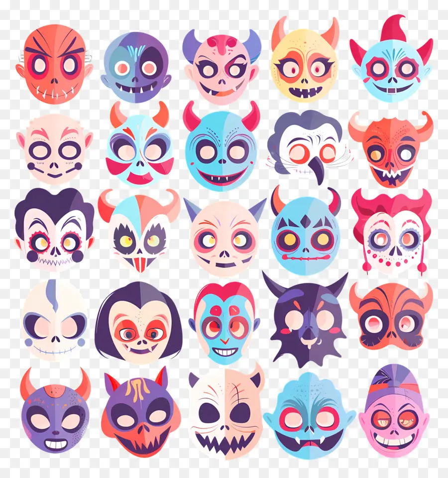 Personagens De Halloween，Rostos De Halloween PNG