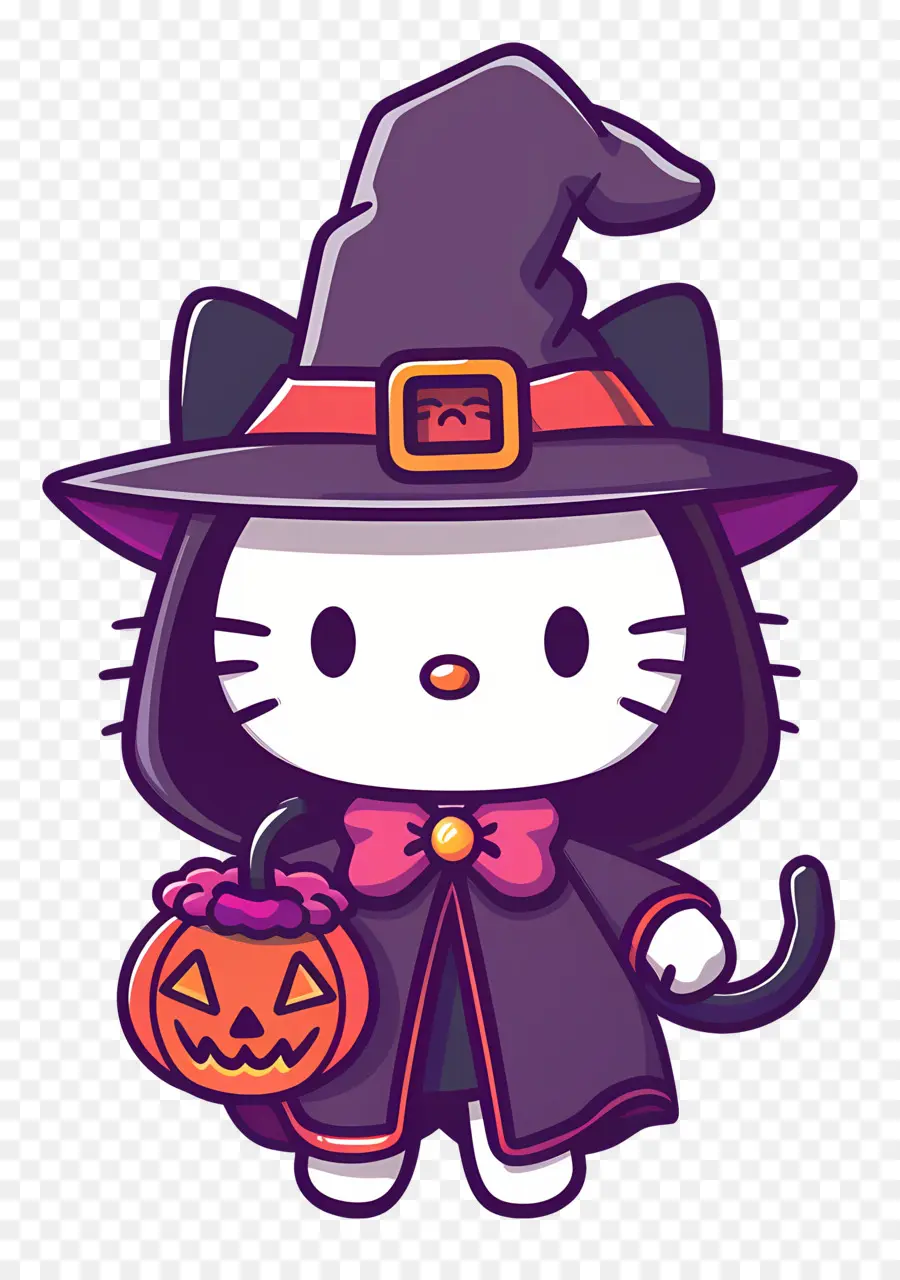 Olá Kitty Halloween，Gato Fantasiado De Bruxa PNG