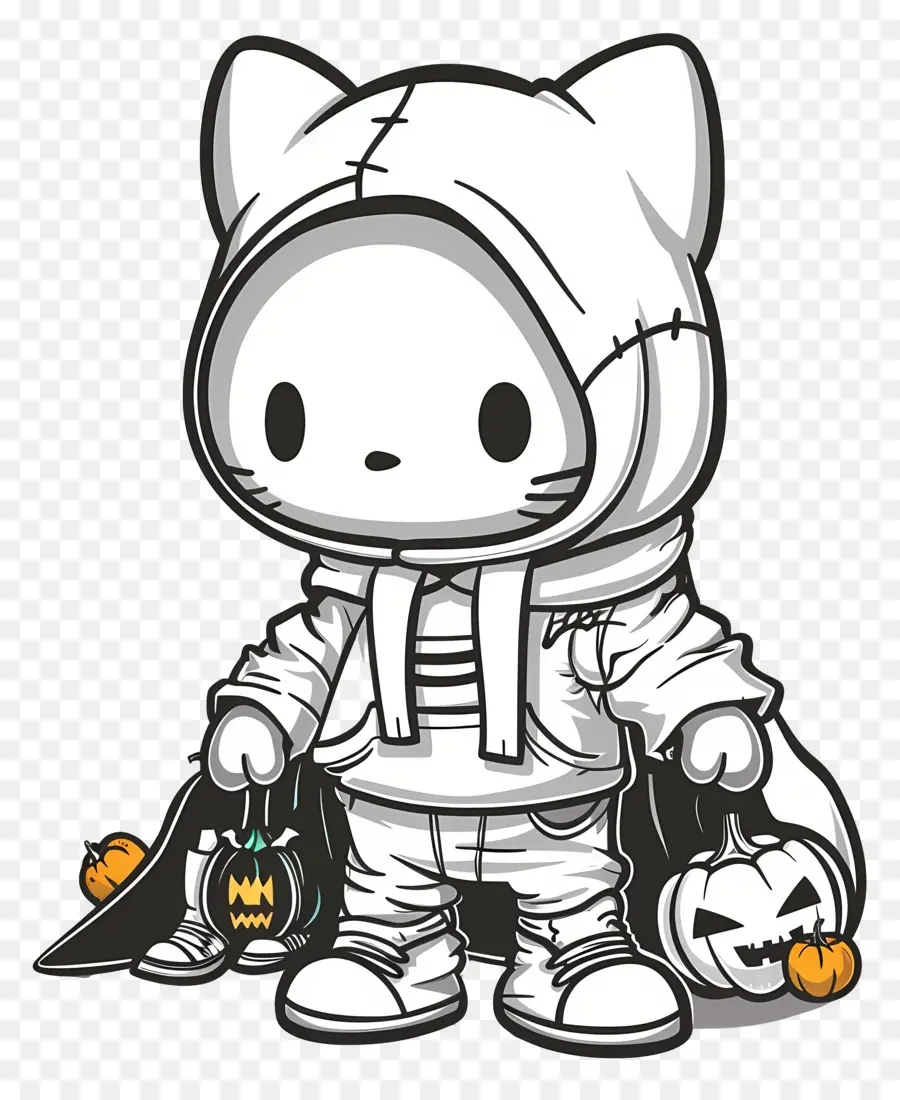 Olá Kitty Halloween，Gato Fofo Com Capuz PNG