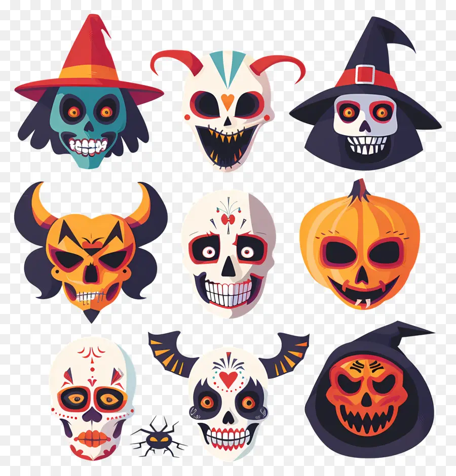 Personagens De Halloween，Crânios De Halloween PNG