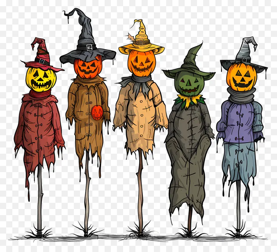 Fronteira De Halloween，Espantalhos De Abóbora PNG