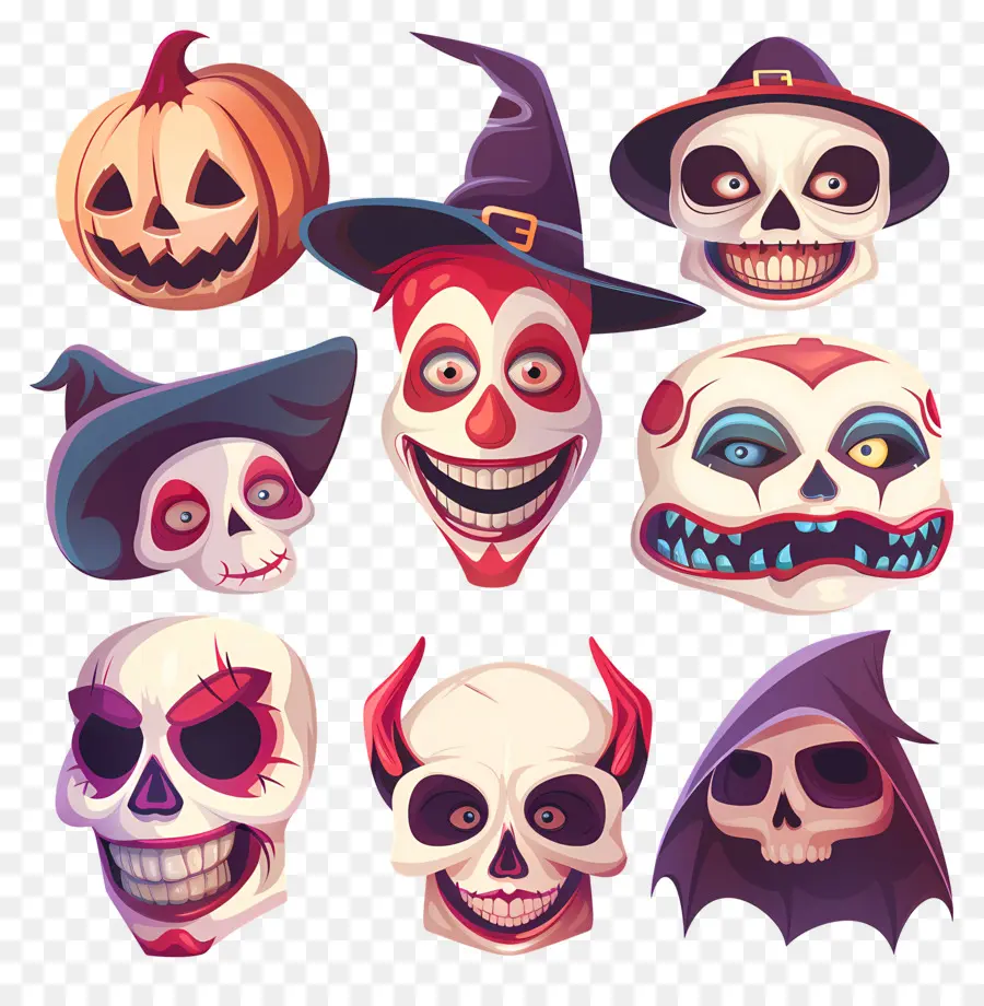 Personagens De Halloween，Crânios De Halloween PNG