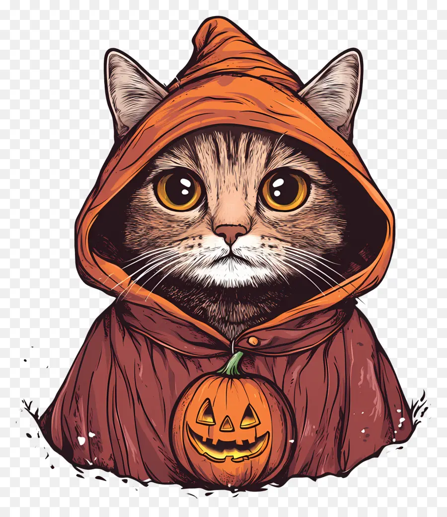 Gato Halloween，Gato Com Capa Preta E Laranja PNG